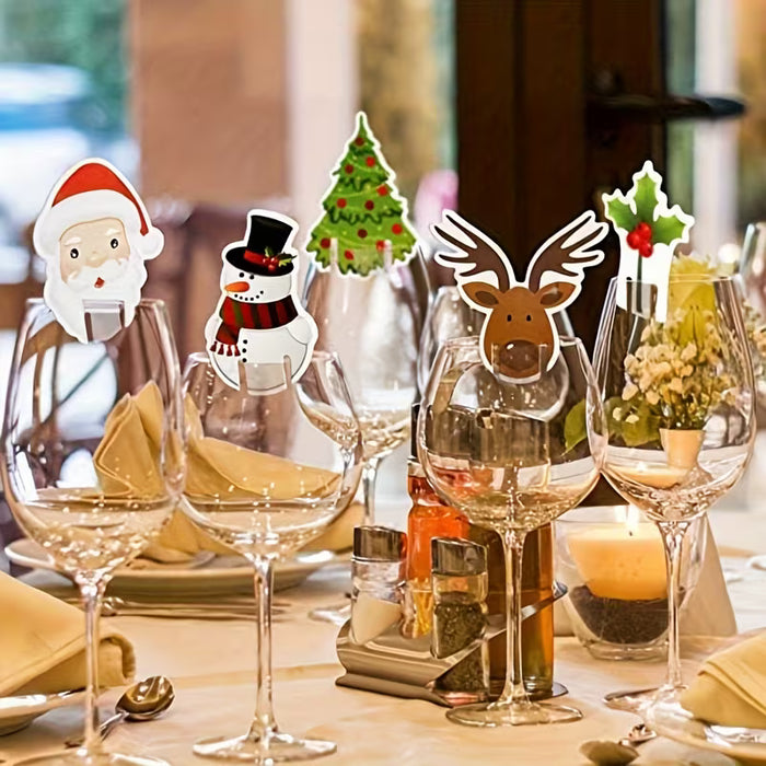 10pcs Tarjeta Decorativa de Santa Claus, Muñeco de Nieve, Árbol, Decoración de Vino de Alce