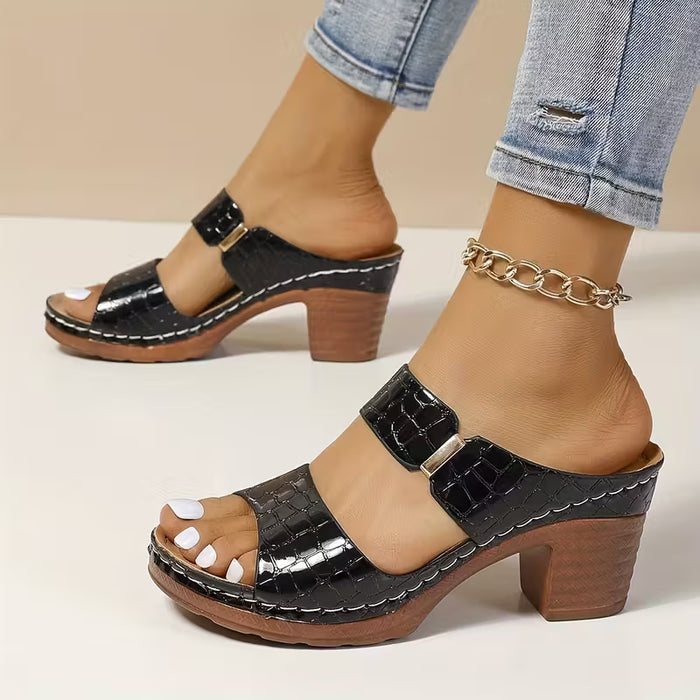 Sandalias casuales de color sólido para mujer, con plataforma suave con diseño de cocodrilo