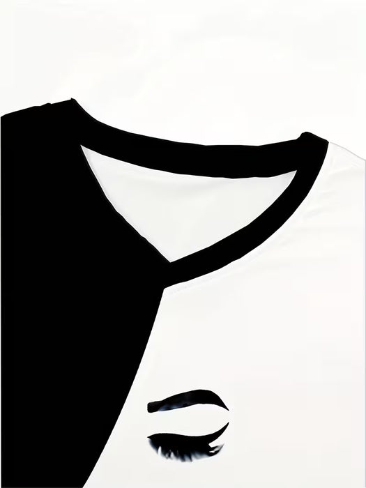 Camiseta elegante de cuello en V para mujer con diseño de retrato de mujer, uniforme de enfermera de manga corta