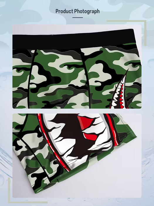 SHEIN Conjunto de 4 bóxers originales para hombre, con estampado de camuflaje, cintura elástica