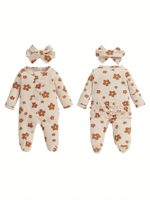 Mameluco de punto gofre con estampado floral y cremallera