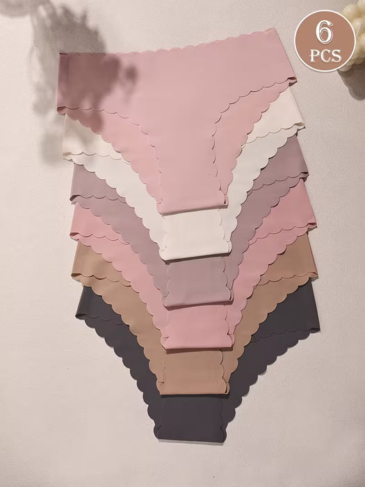 Pack de 6 Elegantes Bragas de Mujer de Color Sólido Sin Costuras - Nailon Transpirable