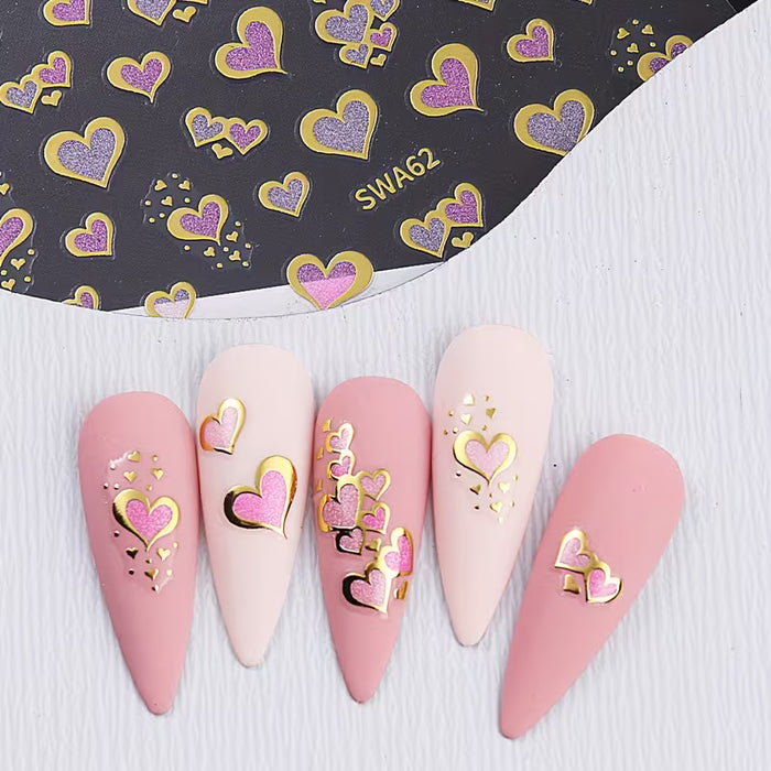 2 piezas de pegatinas de arte de uñas de corazón