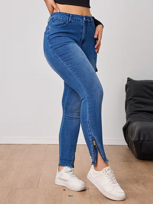 Pantalones de mezclilla de alta elasticidad con perneras cortas
