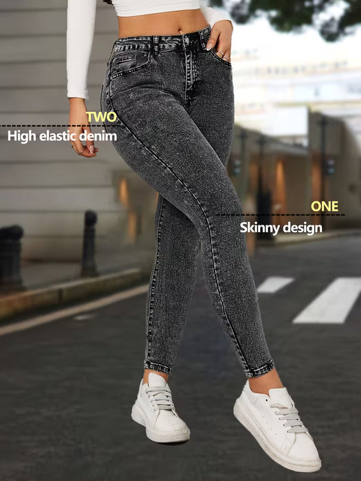 Jeans Skinny de Cintura Alta para Mujer en con Dobladillo Desgastado