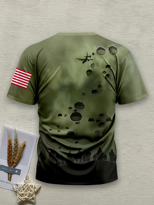 Camiseta gráfica para hombre verde militar con estampado del Ejército de EE. UU.