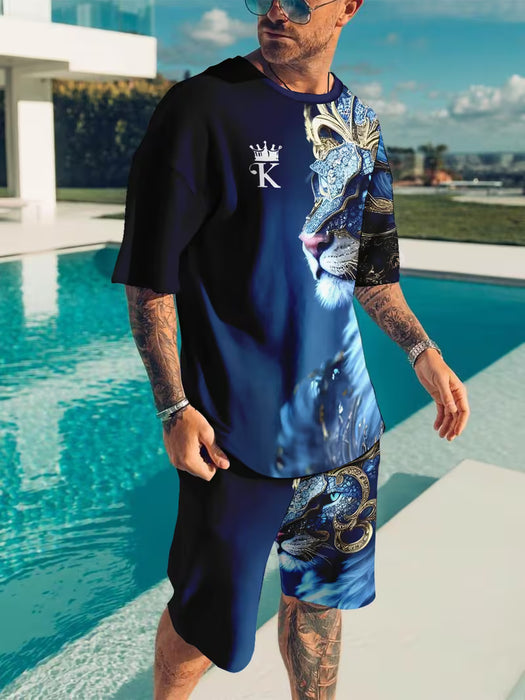 Conjunto Deportivo Transpirable para Hombre: Camiseta y Shorts de Verano con Estampado 3D