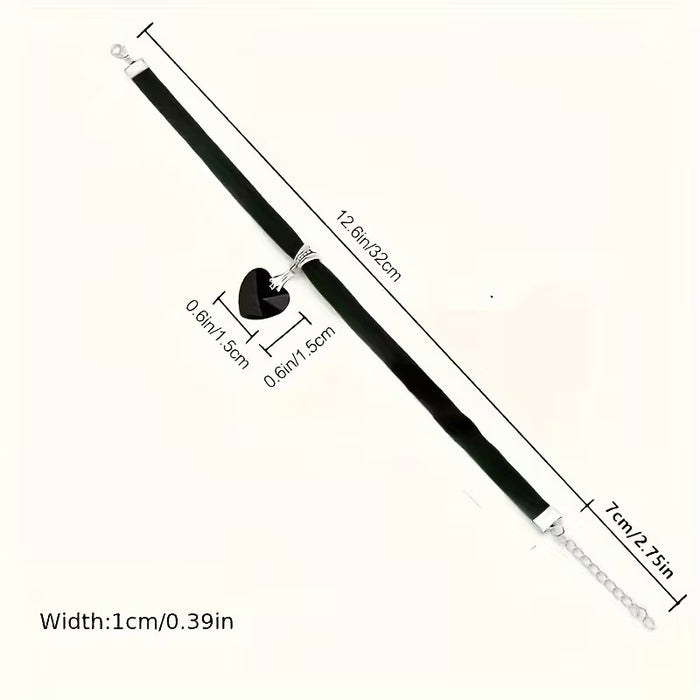 Collar De Terciopelo De Moda Para Mujeres Con Colgante De Cristal Artificial En Forma De Corazón