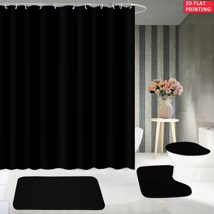 Juego de cortinas de ducha con patrón de fondo negro plano 2D, 2D plano, 4 piezas
