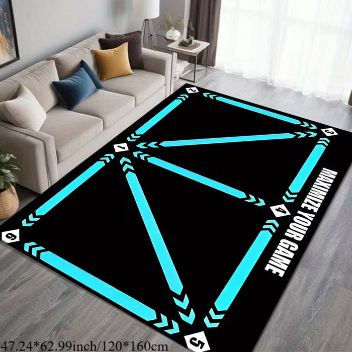 Alfombra con Patrón Geométrico de Flechas y la Lema 'Maximize Your Game', Duradera
