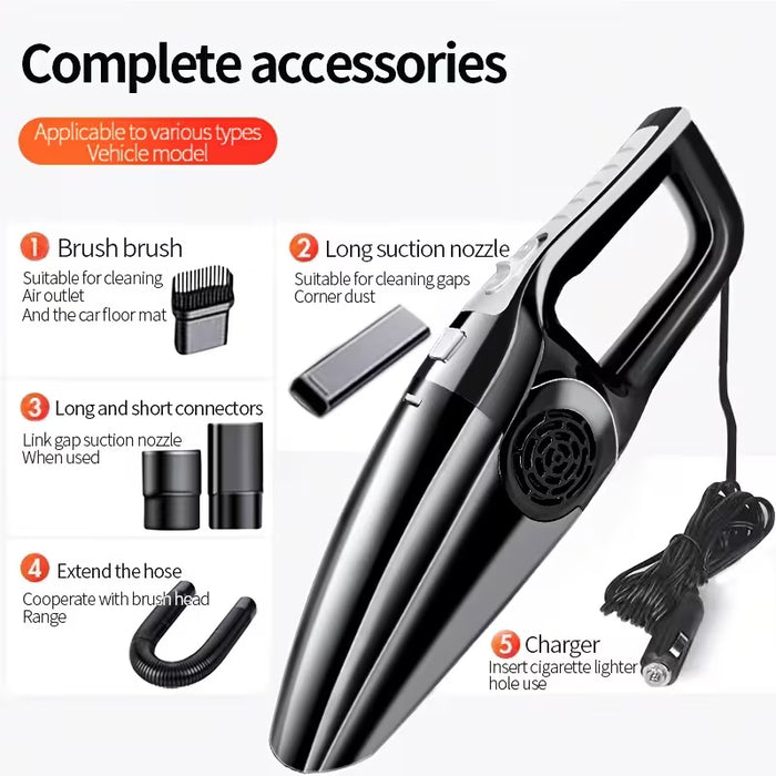 Aspiradora de coche potente con fuerte succión, alta potencia, doble uso en seco y húmedo, de mano, portátil, con cable y enchufe para coche de 12V