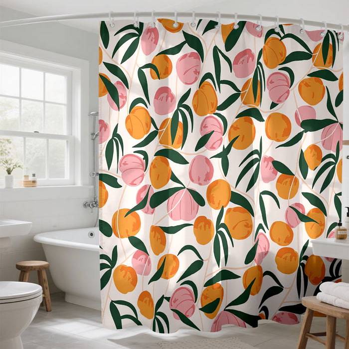 1 pieza Cortina de ducha con diseño de durazno rosa con rama y hoja verdes 180x180cm