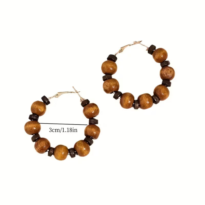 Un Par de Pendientes con Cuentas de Madera, Estilo Bohemio Vintage