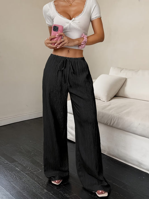 Pantalones de mujer de tiro alto y pierna ancha sin bolsillos