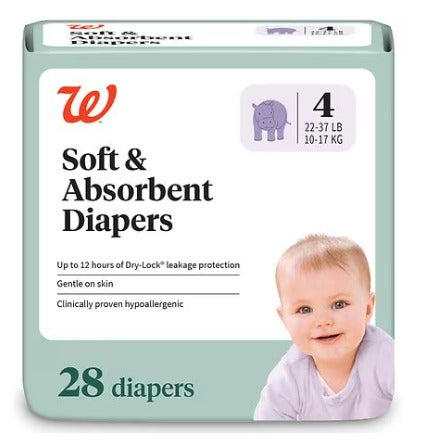 Pañales para bebé Walgreens , talla 4, 28.0 unidades
