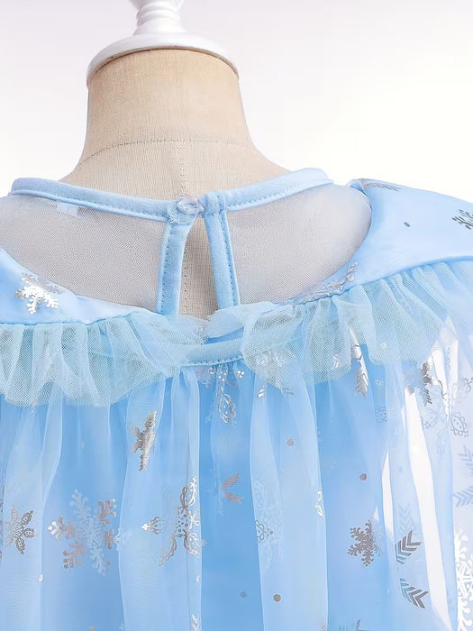 Encantador Vestido de Princesa Elsa de Frozen para Niñas - Sin Mangas, Tulle Azul