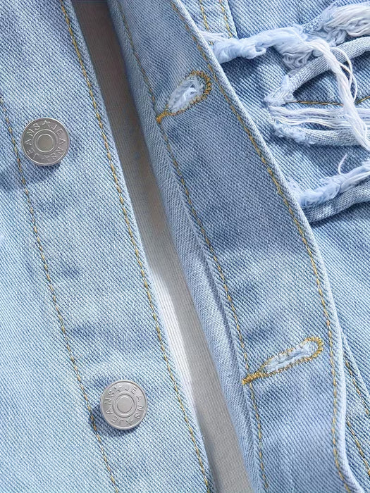Chaqueta Vaquera Rotos para Hombre Ajustada, Jean, Ropa Urbana Casual