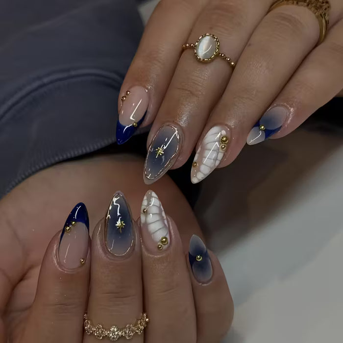 24pcs uñas con forma de almendra, diseño de rayas de cocodrilo