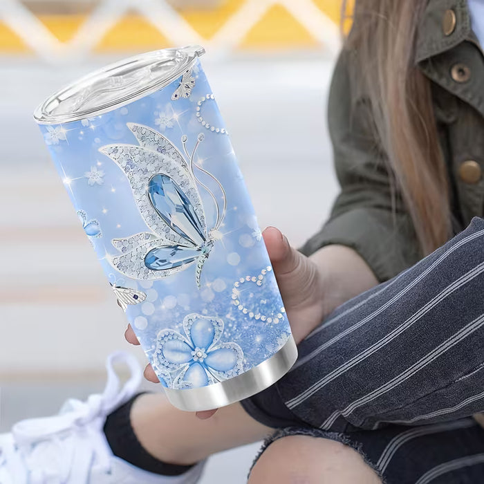 Vaso Térmico de Viaje Aislada con Paredes Dobles de 20Oz con Diseño de Mariposa