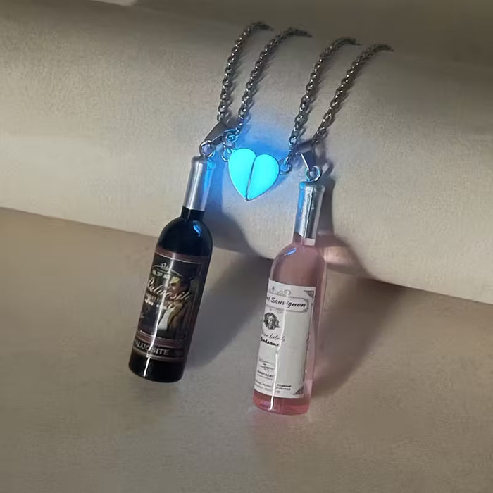 2 Piezas/Set Colgante de Botella de Vino en Forma de Corazón de Melocotón que Brilla en la Oscuridad