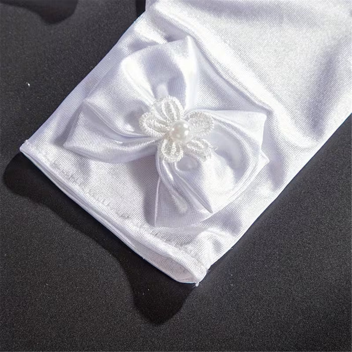 Guantes Elegantes con Lazo Blanco - Guantes de Fiesta Deslumbrantes Adornados con Diseños Florales