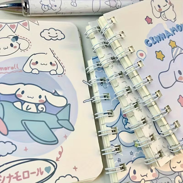 Set de 4 cuadernos en espiral Sanrio Cinnamoroll A7, con una serie de dibujos animados