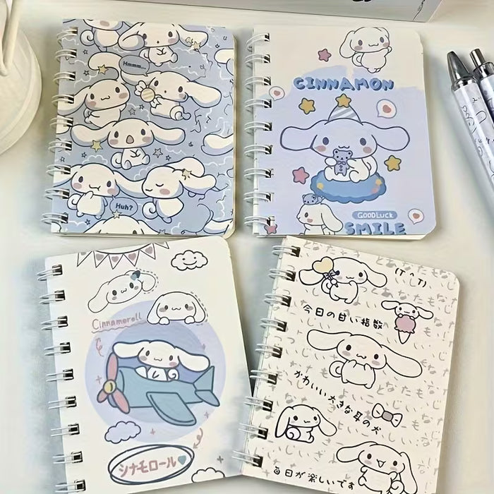 Set de 4 cuadernos en espiral Sanrio Cinnamoroll A7, con una serie de dibujos animados