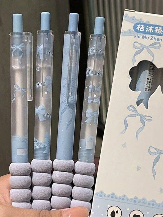 4 bolígrafos con botón pulsador y diseño de lazo, para estudiantes.