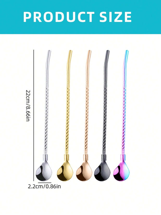 SHEIN Juego de 4 pajitas y cucharas multifuncionales de acero inoxidable