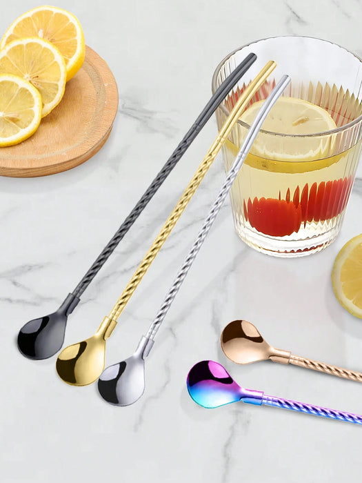 SHEIN Juego de 4 pajitas y cucharas multifuncionales de acero inoxidable