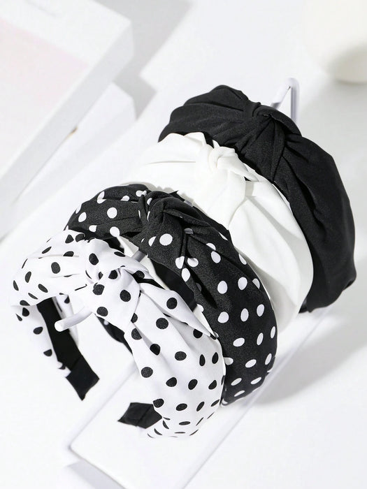 Shein 4 diademas de tela para mujer con estampado de lunares blancos y negros