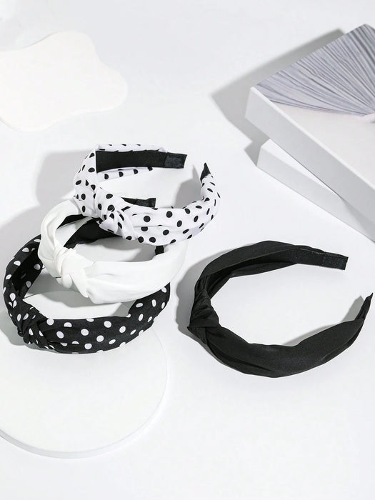 Shein 4 diademas de tela para mujer con estampado de lunares blancos y negros