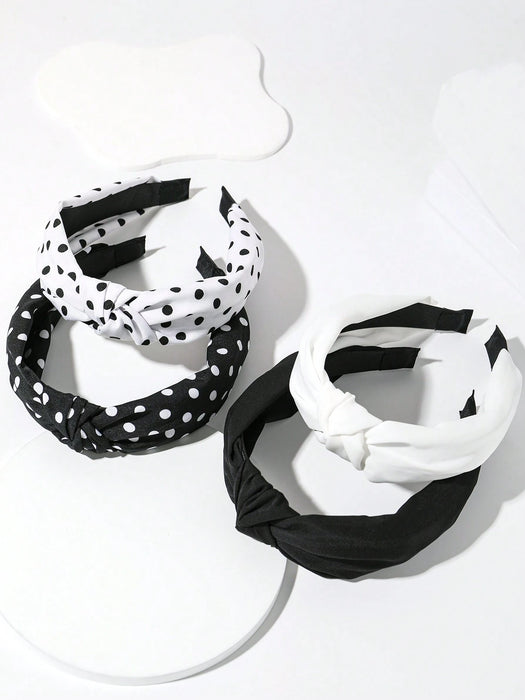 Shein 4 diademas de tela para mujer con estampado de lunares blancos y negros
