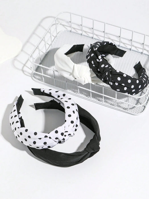 Shein 4 diademas de tela para mujer con estampado de lunares blancos y negros