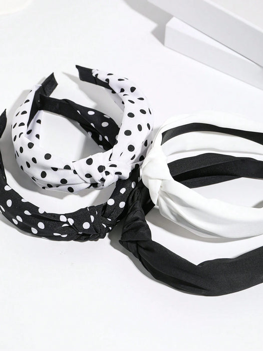 Shein 4 diademas de tela para mujer con estampado de lunares blancos y negros