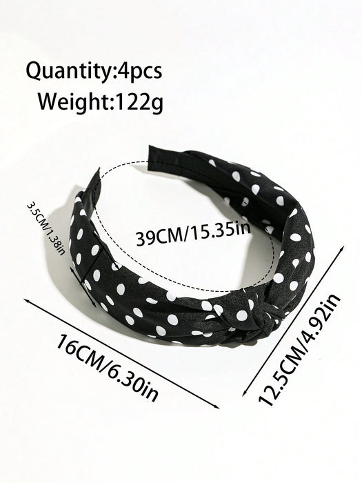 Shein 4 diademas de tela para mujer con estampado de lunares blancos y negros