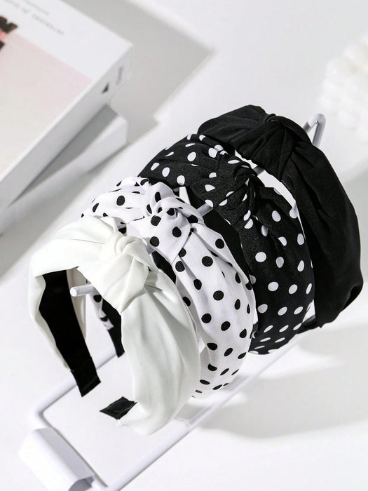 Shein 4 diademas de tela para mujer con estampado de lunares blancos y negros