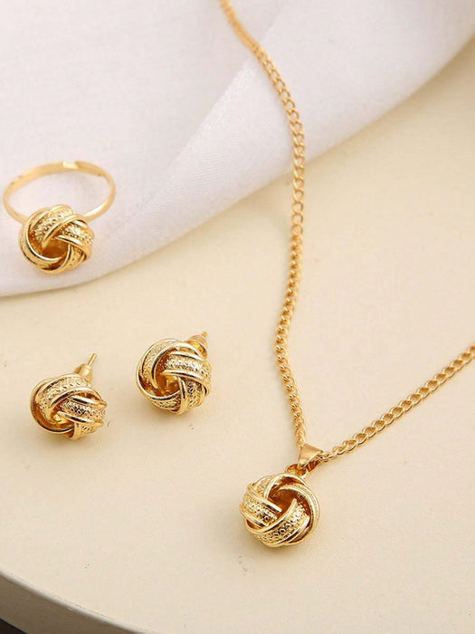 SHEIN Conjunto de joyería de 4 piezas con diseño retorcido: collar, pendientes y anillo