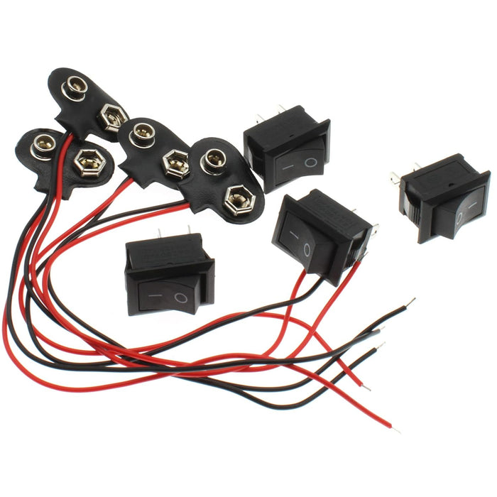 4SETS On/Off Mini Interruptores Rocker AC 6A 250V 2 Pin con 9V Batería Clip Conector - Quierox - Tienda Online