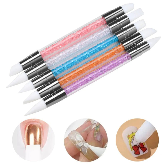 5 bolígrafos de silicona de doble punta para esculpir flores, pincel acrílico para manicura - Quierox - Tienda Online