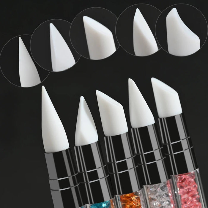 5 bolígrafos de silicona de doble punta para esculpir flores, pincel acrílico para manicura - Quierox - Tienda Online