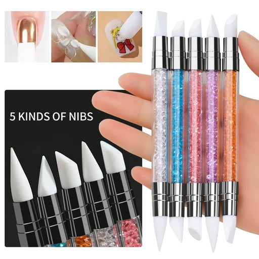 5 bolígrafos de silicona de doble punta para esculpir flores, pincel acrílico para manicura - Quierox - Tienda Online