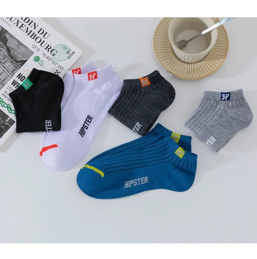 5 pares de calcetines cortos para hombre con letras versátiles calcetines náuticos transpirables - Quierox - Tienda Online