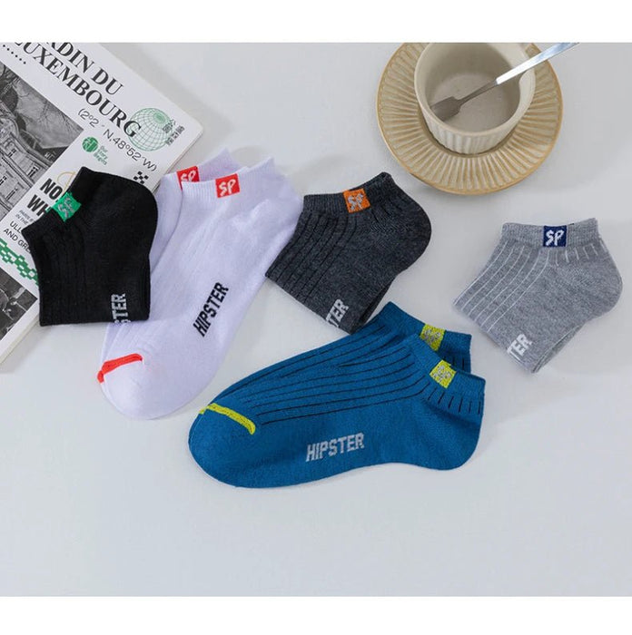 5 pares de calcetines cortos para hombre con letras versátiles calcetines náuticos transpirables - Quierox - Tienda Online