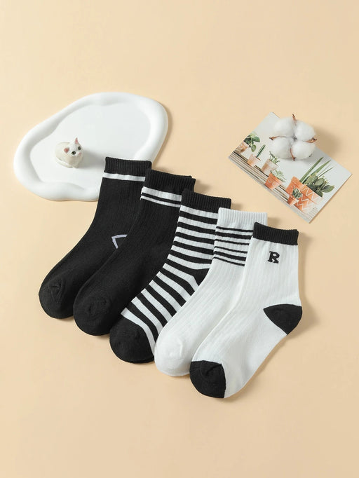 5 pares de calcetines de rayas para niños con estampado - Quierox - Tienda Online