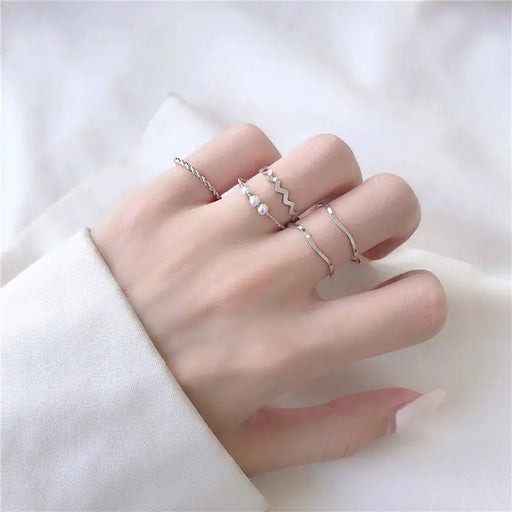 5 piezas, juego de anillos para mujer, diseño de perlas imitación - Quierox - Tienda Online