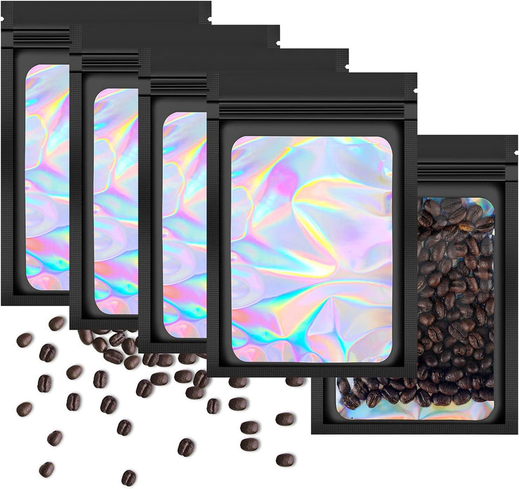 50 bolsas resellables de Mylar a prueba de olores de 7,6 x 12,9 cm, bolsas de embalaje holográficas negras - Quierox - Tienda Online