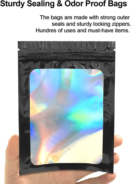 50 bolsas resellables de Mylar a prueba de olores de 7,6 x 12,9 cm, bolsas de embalaje holográficas negras - Quierox - Tienda Online