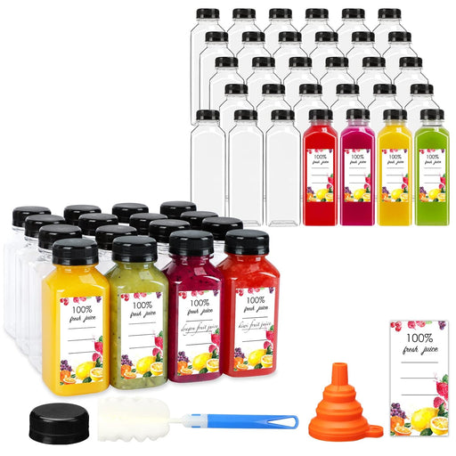 50 botellas de jugo de plástico vacías de 8 onzas con tapas, recipientes reutilizables transparentes - Quierox - Tienda Online