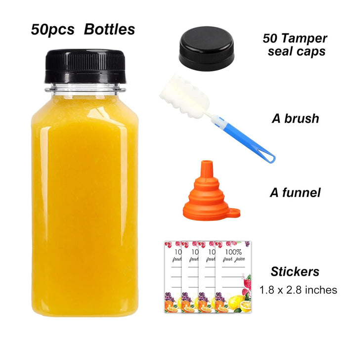 50 botellas de jugo de plástico vacías de 8 onzas con tapas, recipientes reutilizables transparentes - Quierox - Tienda Online